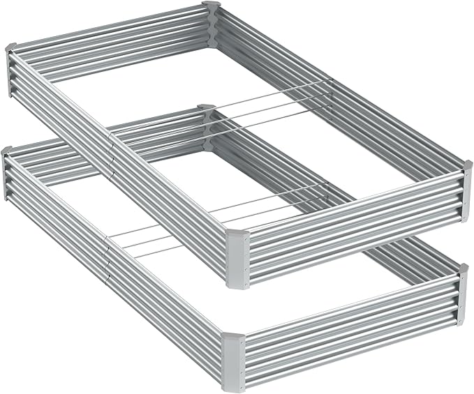 2PCS 8x4x1ft Raised Garden Bed-Outdoor Galvanized Planter Box for Vegetables, Fruits,Herbs, Flowers, Metal Raised Garden Bed kit-Sliver