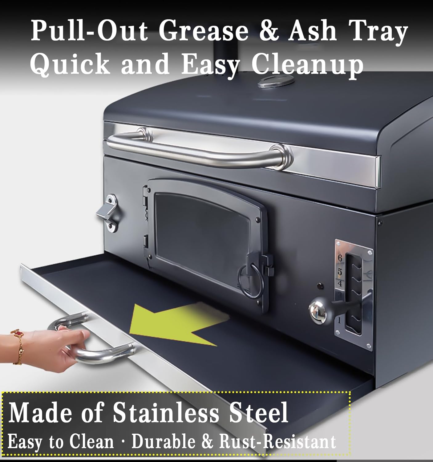 29 In Large Charcoal bbq Grills, built-in barbecue grill with Liftable Tray, Insulated Hood & Temp Gauge, black Stainless Steel Charcoal BBQ barrel Grill for Outdoor Kitchen Camping park style