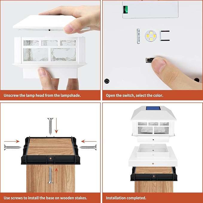 4 Packs Solar Post Cap Lights White Fence Deck Post Light Solar Powered Fit 3.5x3.5 4x4 5x5 Wooden Posts Outdoor Waterproof