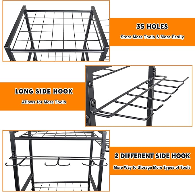 3 Tier Garden Tool Organizer, Yard Tool Tower Rack, Tool organizer up to 78 Tools, Heavy Duty Garden Tool Organizer for Garage, Yard, Patio, Shed, Indoors and Outdoors, Black