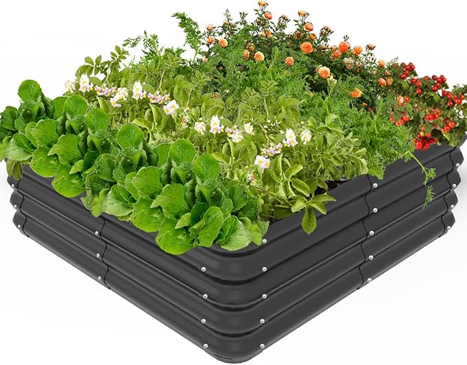 3x3x1 FT Raised Garden Bed with Steel Cable, Elevated PP Planter Box Stand for Gardening, Backyard Patio Ground Raised Bed for Planting Vegetables Flower Herb and Succulents, Black