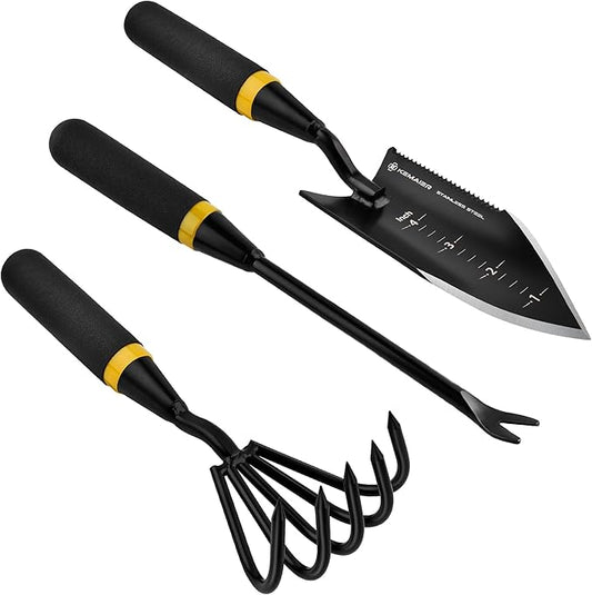 3 - in - 1 Garden Tool Set: Heavy - Duty Stainless - Steel Hand Cultivator, Transplant Serrated Shovel, and Dandelion Weeder, Widely Applied in Garden Weeding, Soil Loosening, and Planting