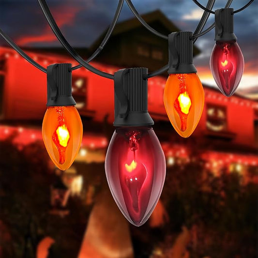 Halloween Decorations Lights Outdoor, 25Ft C7 Halloween Orange Purple String Lights with 25 Flickering Flame Bulbs, Connectable Outdoor Halloween Flame Lights for Indoor Garden Party Patio Yard Decor