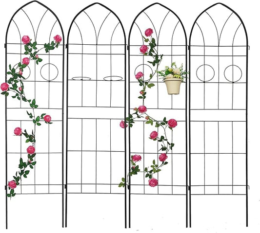 4 Pack Metal Garden Trellis 78.7" H Garden Fence Rustproof Trellis for Climbing Plants Support Roses Flower Outdoor Lawn Black