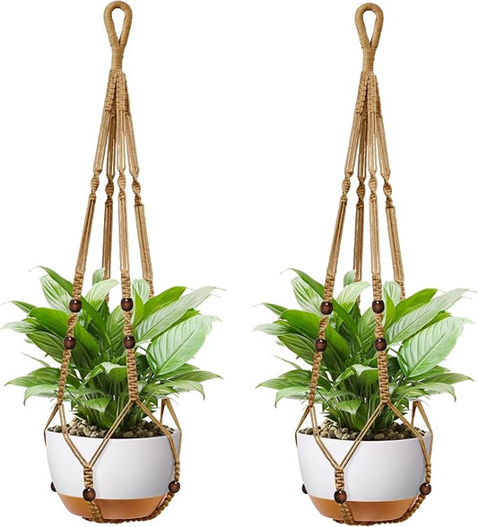 35 Inch Macrame Plant Hanger - Fits 4-13 Inch Pots, Supports Up to 22lbs, Sturdy Hanging Planter Holder for Indoor Outdoor, Boho Home Decor, 2 Pack, Brown (POTS NOT Included)