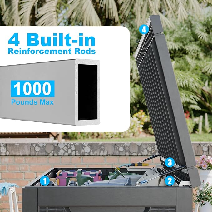 260 Gallon Waterproof Outdoor Storage Box,Large Resin Deck Box,Lockable Outside Storage Box Container for Patio Furniure,Garden,Tools (260 Gallon,Black)