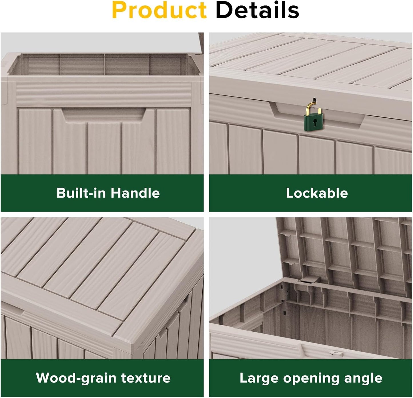 45 Gallon Waterproof Large Resin Deck Box Indoor/Outdoor Lockable Storage Container and Seating for Garden, Pool, and Patio (45 Gallon, Grey)