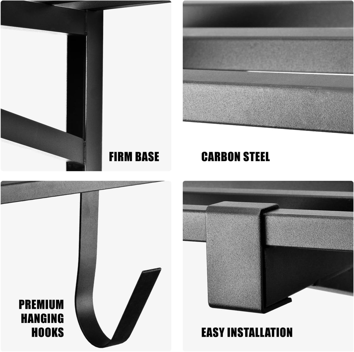 2 Pack Heavy Duty Garage Wall Shelving, 1' x 4' Wall Mount Storage, Holds 200 lbs Each, Garage Shelving Wall Mounted, Storage Rack with Hooks (Black)