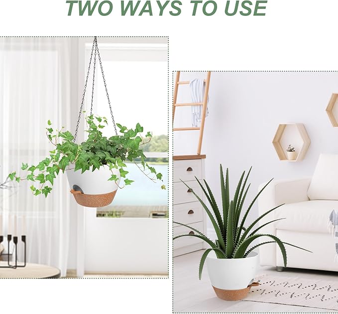 Hanging Planters for Indoor Outdoor Plants, 1 Set Self Watering Hanging Pot with Drainage Holes & Removable Tray (White-12inch, 12'')