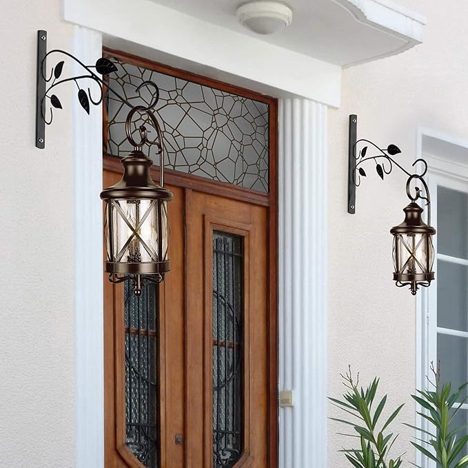 4 Leaves Style Metal Hanging Plant Brackets 12 inches x 9 inches, Pack of 2, Wall Mount Plant Hangers, Planter Hooks for Flower Baskets, Bird Feeders in Corridor/Patio/Porch/Garden