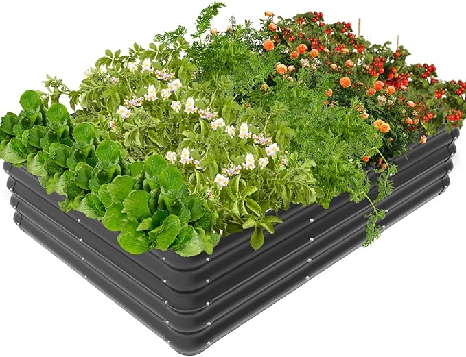 4.3x3x1 FT Raised Garden Bed with Steel Cable, Elevated PP Planter Box Stand for Gardening, Backyard Patio Ground Raised Bed for Planting Vegetables Flower Herb and Succulents, Black