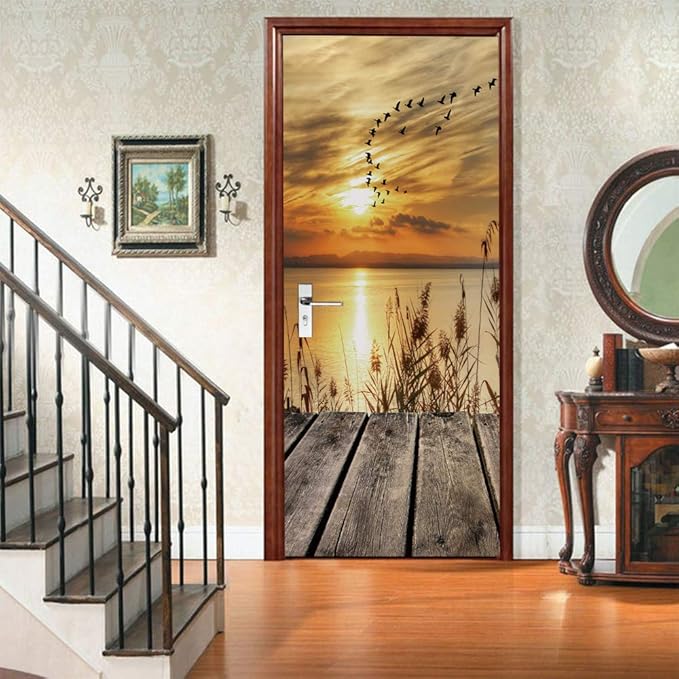 3D Door Stickers Murals Peel and Stick - PIER - Door Wallpaper Self-Adhesive Door Decals Removable PVC Waterproof Door Poster for Bedroom Living Room Door 37.4" x 78.7"