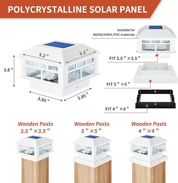 4 Packs Solar Post Cap Lights White Fence Deck Post Light Solar Powered Fit 3.5x3.5 4x4 5x5 Wooden Posts Outdoor Waterproof