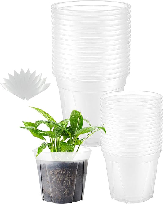 30 pcs 5/6 inch Clear Nursery pots,Thick Plastic Clear Plant pots with Drainage Holes for Orchids,Succulents etc,Outdoor or Indoor use