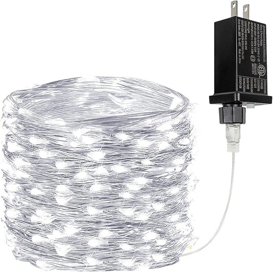 33Ft 100LED Fairy Lights Plug in, Waterproof String Lights Outdoor & Indoor 8 Modes with Timer, Christmas Light Bedroom Decor, Twinkle Light for Girl's Room Garden Christmas Decorations (Cool White)