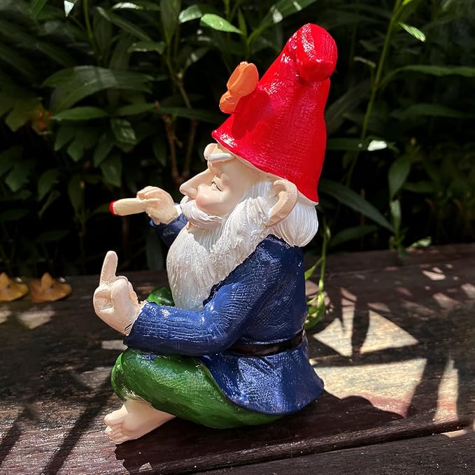 Garden Gnome Outdoor Funny Middle Finger Smoking Outdoor Statue Garden Gnomes for Garden, or Indoor, Outdoor Funny Gnomes Decoration