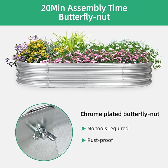 Galvanized Raised Garden Bed, 4x2x1 FT Thickening Raised Beds for Gardening, Oval Larger Space Planter Box for Outdoor for Herbs, Vegetables, Fruits