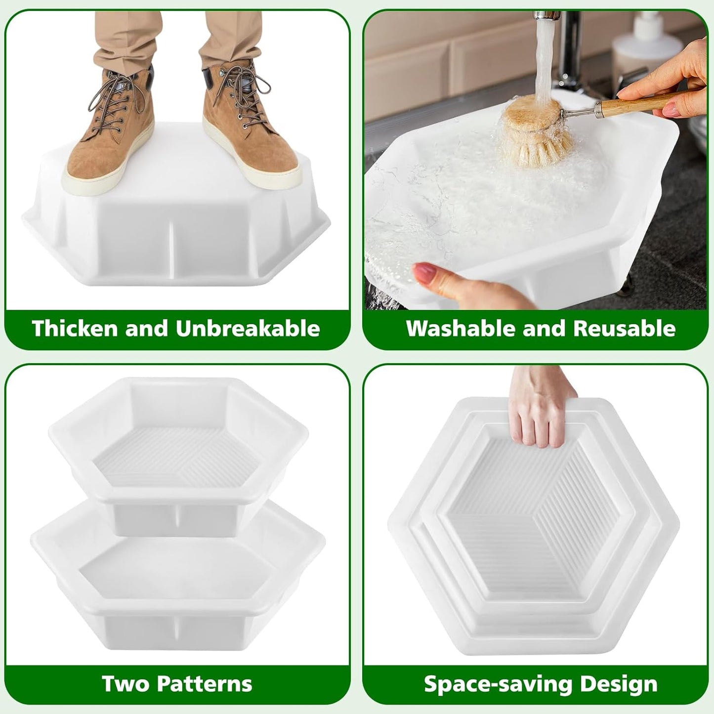 2 Size Hexagon Stepping Stone Mold, 9" /11.4" Reusable Cement Molds for Concrete, Plastic Concrete Molds for Walkways, Pavement and Garden