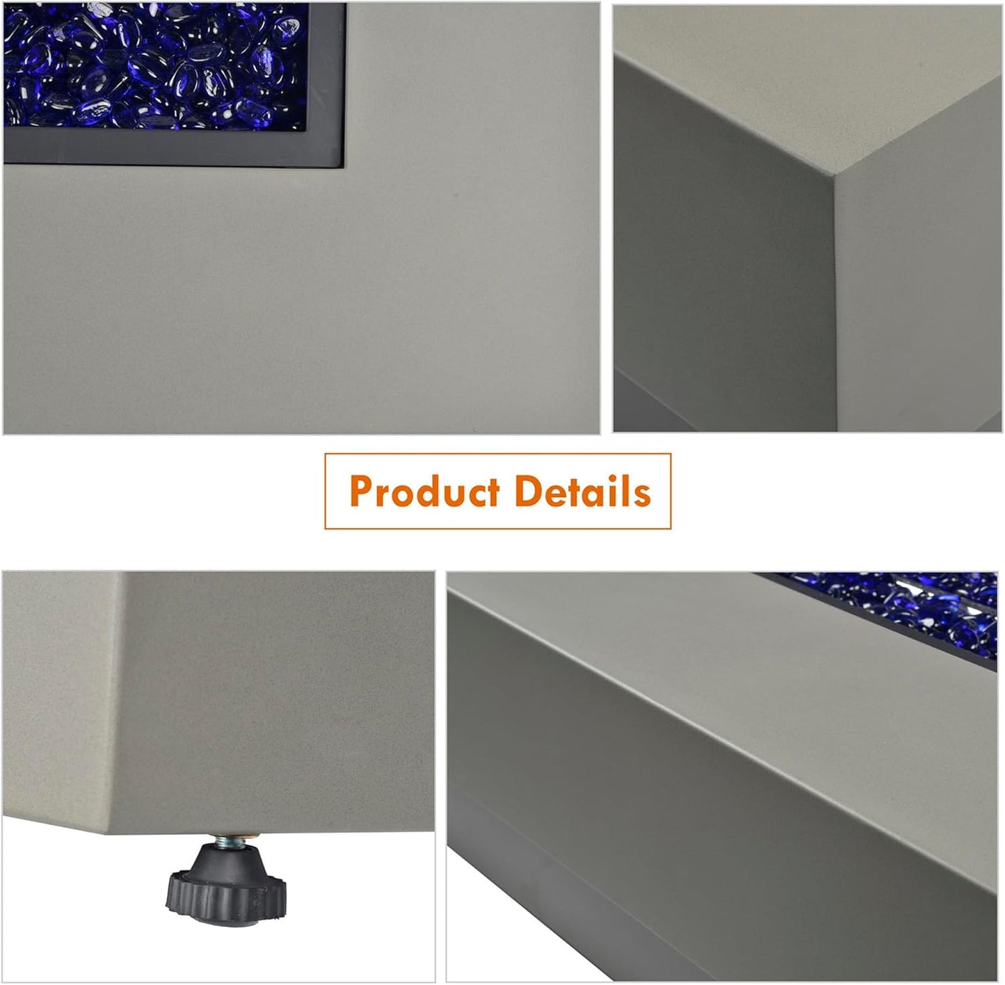 48-inch Fire Table with 20lb Propane Tank Cover, 50,000BTU Outdoor Modern Patio Fire Pit Table w/Rectangular Burner Lid, Glass Rocks, Pre-Attached 10ft External Gas Hose