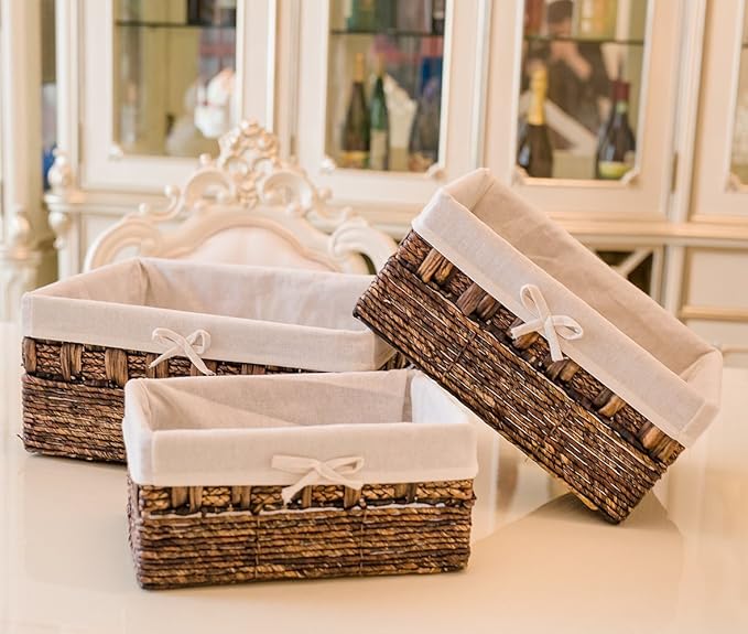 Handmade Woven Maize and Hyacinth Storage Basket,Kingwillow, (Set of 3)