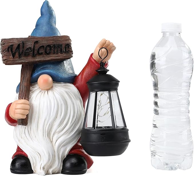 Garden Gnome Outdoor Decoration Solar Gnomes Statue with Lantern LED Lights,Terrace Courtyard Lawn Patio Porch Decoration Christmas Housewarming Gift for Woman Mom, Gnome Blue