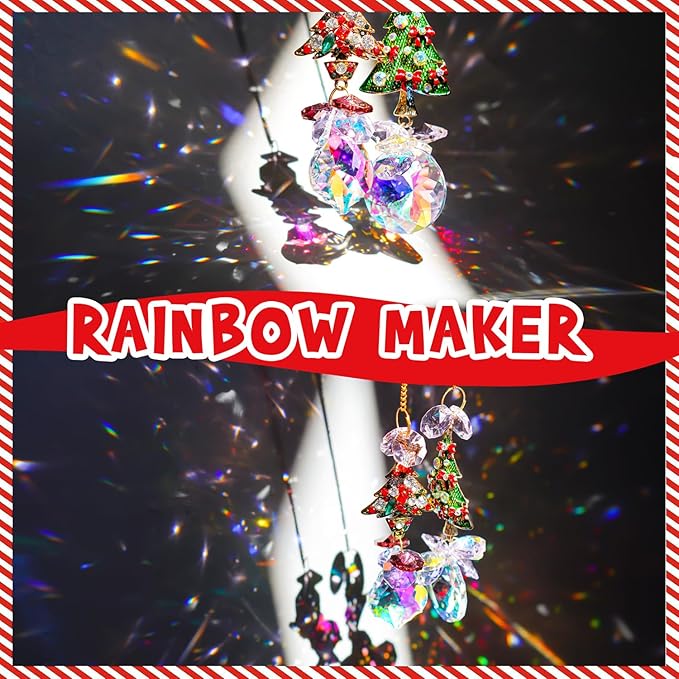 2PCS Rhinestones Christmas Tree Ornaments Suncatcher Prisms Hang for Tree Window Christmas Eve Party