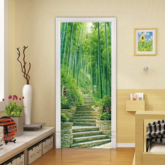 3D Door Stickers Murals Peel and Stick - Bamboo - Door Wallpaper Self-Adhesive Decals Removable PVC Waterproof Poster for Bedroom Living Room 30.3" x 78.7"