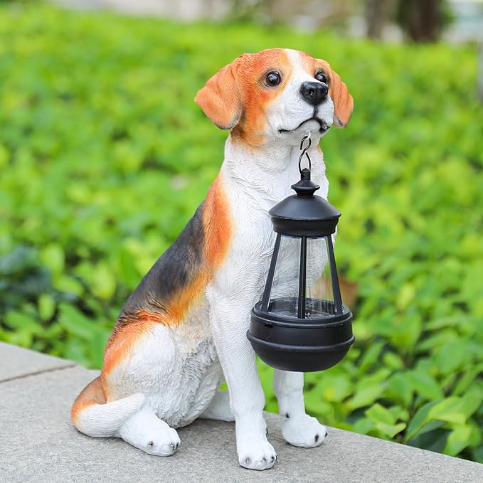 Garden Dog Statues Outdoor Decor, Solar Lights Outdoor Beagle Dog Statue Garden Decorations Solar Dog Ornaments for Patio, Lawn, Yard Art Decoration, Housewarming Garden Gift