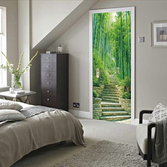 3D Door Stickers Murals - Bamboo - Peel & Stick Wallpaper - Self-Adhesive Decals - Removable PVC Waterproof Door Poster - Bedroom & Living Room - 37.4" x 82.7"