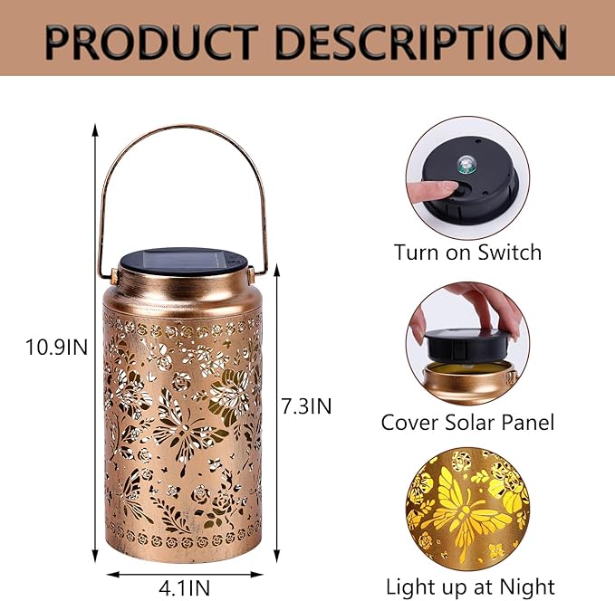 4 Pack Butterfly Solar Lanterns Outdoor Waterproof, Metal Hanging Lights Decorations for Garden Yard Lawn Patio, Butterfly Gifts for Women Mom Grandma Gardener Mother in Law Christmas