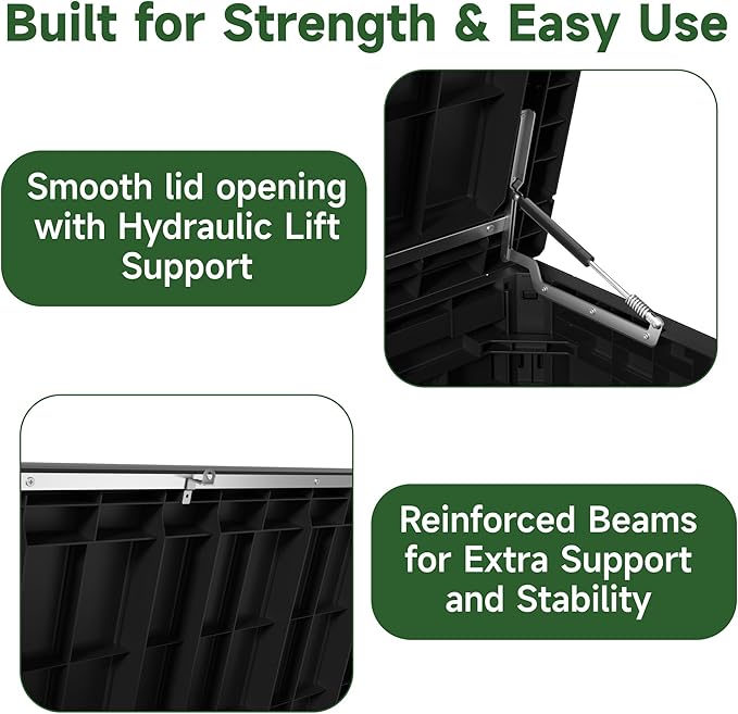 260 Gallon Outdoor Storage Box Waterproof, UV Resistant Resin Deck Box with Hydraulic Rod, Lockable Design and Enhanced Durability for Patio, Garden, and Poolside Use