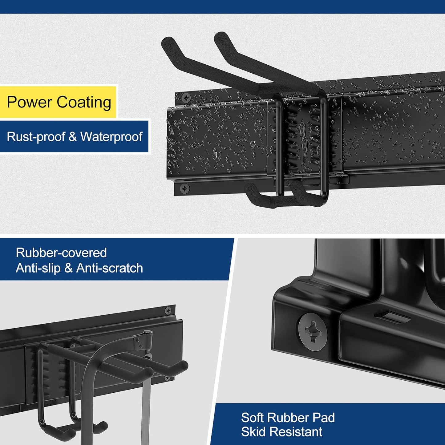 Garage Tool Organizer Wall Mount 13 PCS, Yard Garden Tool Organizer, Adjustable Tool Storage Rack with 8 Heavy Duty Hooks, Max Load 500lbs Garage Organization