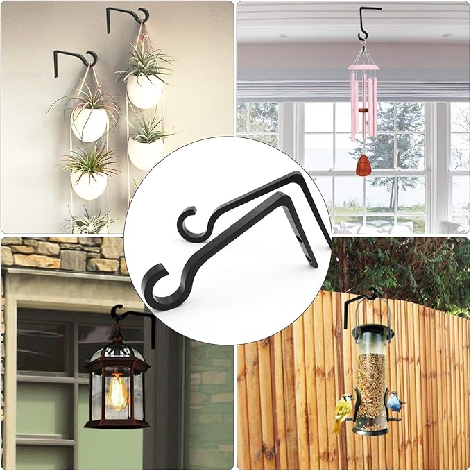 Hanging Plant Bracket 6inch Metal Plant Hook Decorative Wall Plant Hanger for Hanging Lanterns, Bird Feeder, Flower Basket, Home Decor Indoor & Outdoor (2, Silver Hammertone)