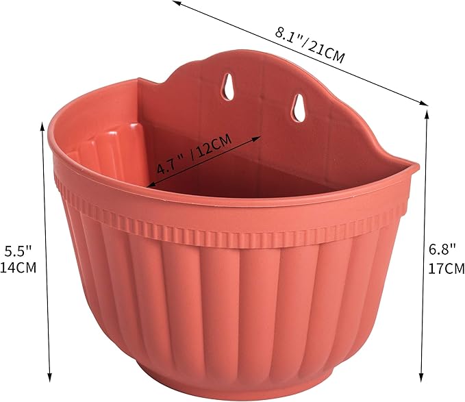 4 Pack Brick Red Wall Hanging Planter Pot Vertical Garden Living Wall Mount Window Hang Indoor Outdoor Plant Flower Basket for Kitchen Herbs Balcony Railing Shelf Fence Bedroom Trellis Decor Modern