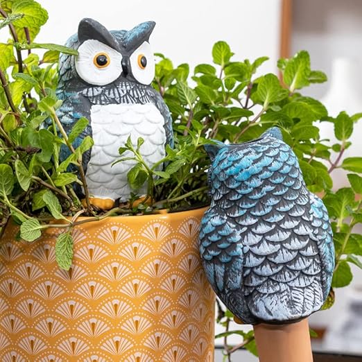 4 Pack Terra Cotta Watering Spikes, Owl Shape Terracotta Watering Spike, Vacation Self Watering Planter Insert, Automatic Plant Waterer for Indoor Outdoor Plants