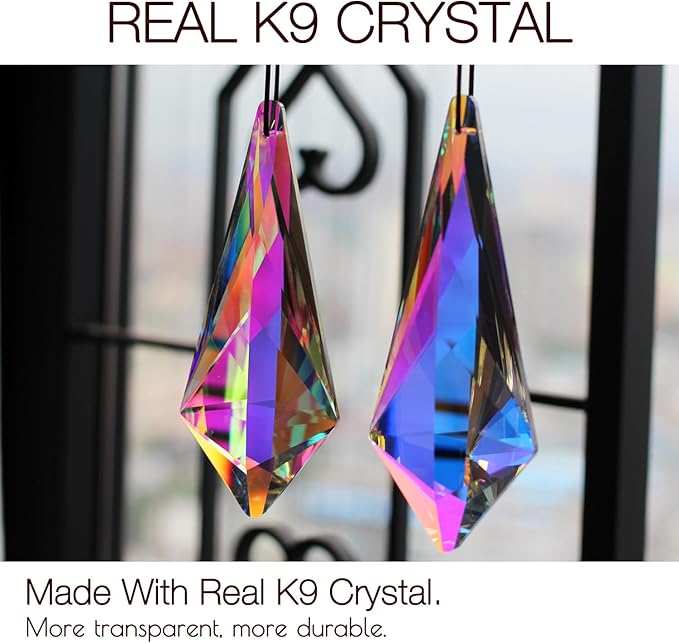 2PCS 5" Large Lanky Cone Crystal Sun Catcher Prisms, STINO Hanging Suncatchers with Glass Prism, Rainbow Maker for Windows, Balcony, Kitchen, Garden Decoration (1, Lanky Cone 2Pcs)