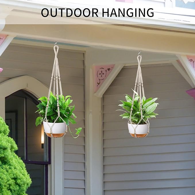 35 Inch Macrame Plant Hanger - Fits 4-13 Inch Pots, Supports Up to 22lbs, Sturdy Hanging Planter Holder for Indoor Outdoor, Boho Home Decor, 2 Pack, Ivory (POTS NOT Included)