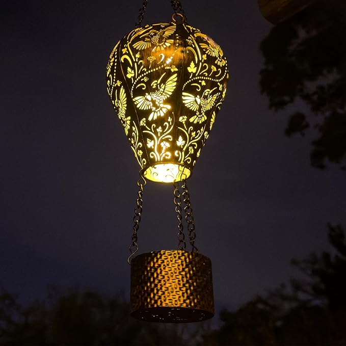 4-Pack Hummingbird Decor Hot Air Balloon Solar Lantern – Outdoor Decorative Hanging Light for Garden Yard Patio Porch Lawn and Pathway – Unique Housewarming, Birthday Gift for Women Mom Grandma