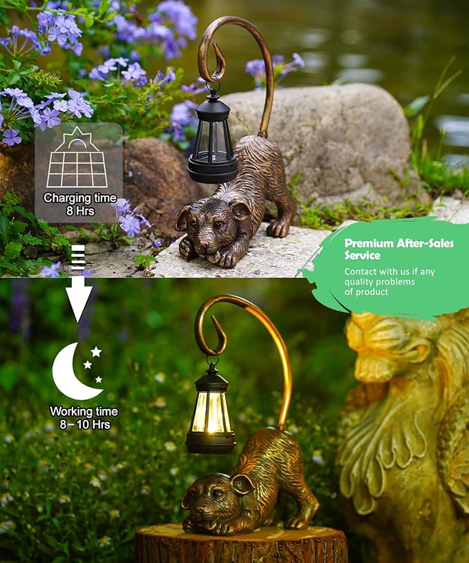 Garden Decor with Solar Lantern:Statues for Outdoor Decorations Yard Art Figurine for Patio Balcony Porch Lawn Ornaments-Gifts for Mom Grandma