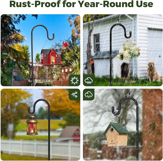Kingsyard Adjustable Shepherd Hooks for Outdoor - Heavy Duty Bird Feeder Pole with 5 Prong Base, Garden Plant Hanger, Weddings Decor, Solar Light Lanterns, 108 inch
