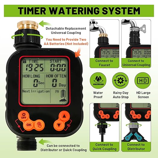 Garden Drip Irrigation Kit, 100ft Black Hose, 360° Pure Copper Closeable Nozzle, Patio Misting Plant Watering Sprinkler, Faucet Separator, Sprinkler Hose Adapter (28 360° nozzles + 28 T-connectors)