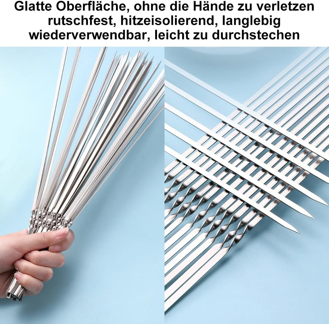 304 Stainless Steel 13.2" Long Flat Barbecue Skewers,20PCS/40PCS BBQ Kebab Skewers with Portable Metal Storage Tube,Reusable for Grilling Barbecue Kitchen Party and Outdoor Cooking (20PCS)