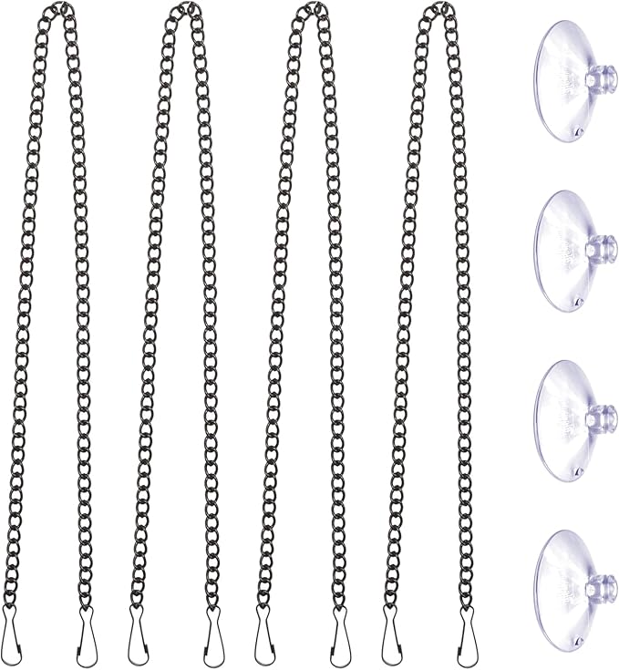 4 Pcs 20 Inch Stained Glass Window Hanging Chain with Suction Cup Hooks, Picture Hanging Chain Sunshine Catcher Black Metal Nickel Plating Stained Glass Window Panels Chains