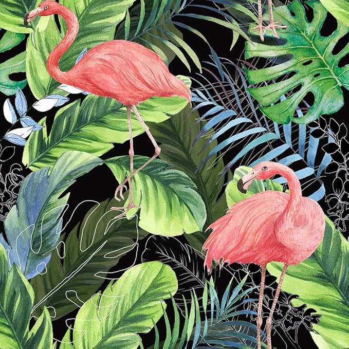 Hawaii Tropical Flamingo Palm Tree Peel and Stick Wallpaper Self Adhesive Removable Easy Peel Off Stick on Wall Paper for Bedroom Cabinet Renter