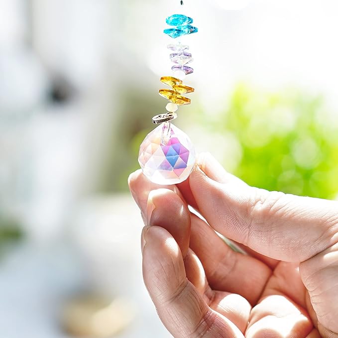 H&D HYALINE & DORA Set of 2 Crystal Sun Catchers Christmas Apple Pendant with Rhinestones, Hanging Colorful Crystal Ball Prism Sun Catcher for Home Wedding Party Christmas Garden Decor