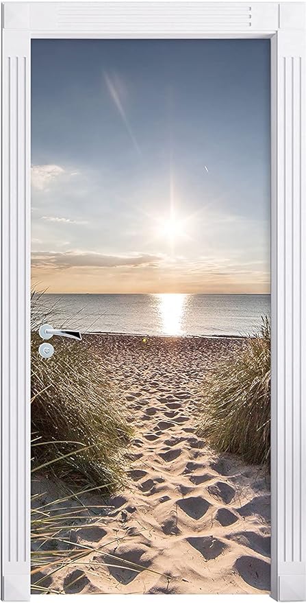 3D Door Stickers Murals Peel and Stick - Beach Path - Door Wallpaper Self-Adhesive Door Decals Removable PVC Waterproof Door Poster for Bedroom Living Room Door Decoration 30.3 x 78.7 inch