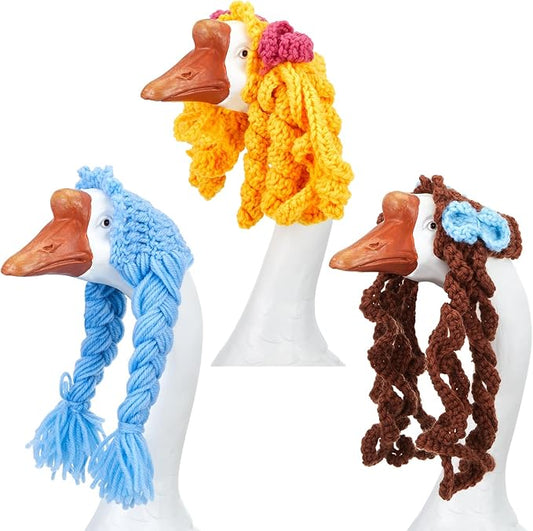 3 Pcs Porch Goose Outfit, Cute Porch Goosey Braid Wig, Crochet Hook Portico Goose Wig for Lawn Goosey Garden