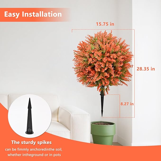 28" Artificial Boxwood Topiary Tree, UV Resistant Fall-Themed Faux Topiary for Outdoors & Indoors, Realistic Topiary Bush for Porch,Front Door, Patio,Thanksgiving & Seasonal Home Decor