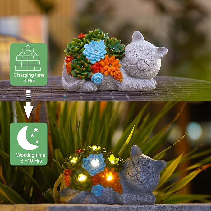 Garden Outdoor Decor Statues: Figurine with Solar Light Decorations Ornaments Patio Art Balcony - Birthday Gifts for mom Grandma Women