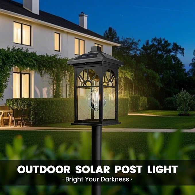 31" Solar Pathway Lights Outdoor, Black Aluminum Bollard Lighting with Remote Control - Dusk to Dawn LED Post Light, IP44 Waterproof for Lawn, Patio, Driveway & Backyard Decor (Bulb Included)